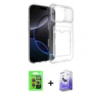 MARSİLYAN™- iPhone 17 Pro Kılıf Doruk Klasik Koleksiyonu - Siyah Bilvis 5in1 5D Magic Hayalet Cam Ekran Koruyucu + Raze Metal Kamera Lens - TU