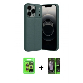 MARSİLYAN™- iPhone 17 Pro Kılıf Doruk Klasik Özel Seri - Siyah 360 Mat Full Body Arka Koruyucu + Raze Metal Kamera Lens - TU