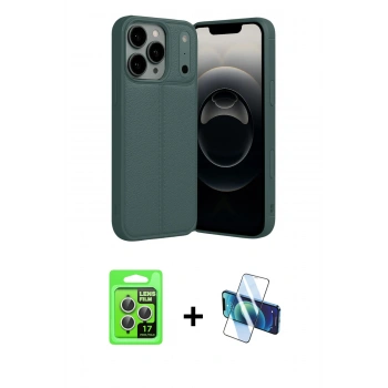 MARSİLYAN™- iPhone 17 Pro Kılıf Doruk Klasik Özel Seri - Siyah 3D Antistatik Seramik Nano Ekran Koruyucu + Raze Metal Kamera Lens - GS