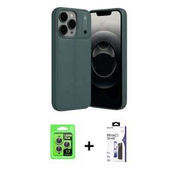MARSİLYAN™- iPhone 17 Pro Kılıf Doruk Klasik Özel Seri - Siyah Bilvis 3X AR Hayalet Cam Ekran Koruyucu + Raze Metal Kamera Lens - GS