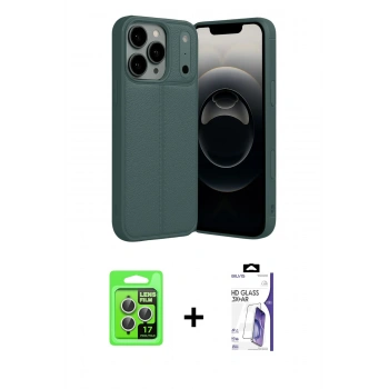 MARSİLYAN™- iPhone 17 Pro Kılıf Doruk Klasik Özel Seri - Siyah Bilvis 3X AR HD Cam Ekran Koruyucu + Raze Metal Kamera Lens - GS