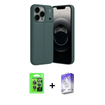 MARSİLYAN™- iPhone 17 Pro Kılıf Doruk Klasik Özel Seri - Siyah Bilvis 5in1 3D Magic Cam Ekran Koruyucu + Raze Metal Kamera Lens - GI