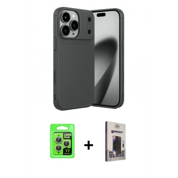 MARSİLYAN™- iPhone 17 Pro Kılıf Eksen Form Prime - Siyah Bilvis Hayalet Cam Ekran Koruyucu + Raze Metal Kamera Lens - GS