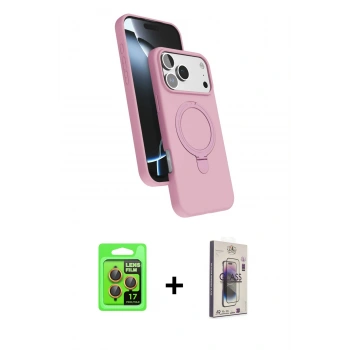 MARSİLYAN™- iPhone 17 Pro Kılıf İz Işık Koleksiyonu - Siyah Bilvis 3D Cam Ekran Koruyucu + Raze Metal Kamera Lens - TU