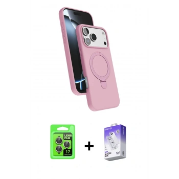 MARSİLYAN™- iPhone 17 Pro Kılıf İz Işık Koleksiyonu - Siyah Bilvis 5in1 3D Magic Cam Ekran Koruyucu + Raze Metal Kamera Lens - GI