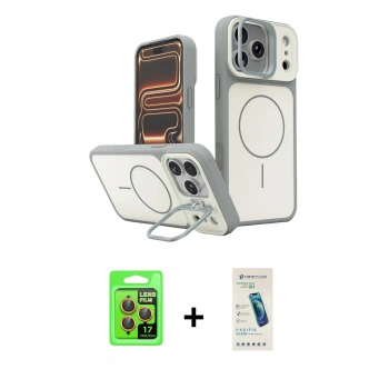 MARSİLYAN™- iPhone 17 Pro Kılıf İz Modern Prime - Şeffaf Pasifik Cam Ekran Koruyucu + Raze Metal Kamera Lens - TU