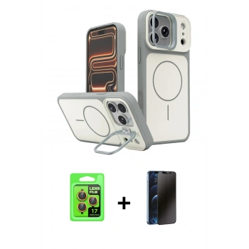 MARSİLYAN™- iPhone 17 Pro Kılıf İz Modern Prime - Siyah 3D Antistatik Hayalet Cam Ekran Koruyucu + Raze Metal Kamera Lens - TU