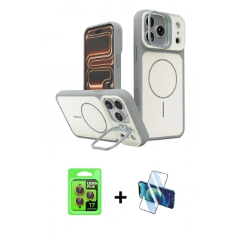MARSİLYAN™- iPhone 17 Pro Kılıf İz Modern Prime - Siyah 3D Antistatik Seramik Nano Ekran Koruyucu + Raze Metal Kamera Lens - TU