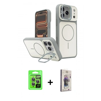 MARSİLYAN™- iPhone 17 Pro Kılıf İz Modern Prime - Siyah Bilvis 3D Cam Ekran Koruyucu + Raze Metal Kamera Lens - GI