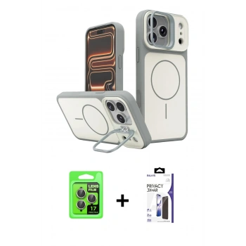 MARSİLYAN™- iPhone 17 Pro Kılıf İz Modern Prime - Siyah Bilvis 3X AR Hayalet Cam Ekran Koruyucu + Raze Metal Kamera Lens - GI
