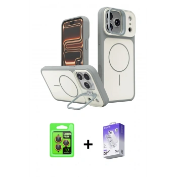 MARSİLYAN™- iPhone 17 Pro Kılıf İz Modern Prime - Siyah Bilvis 5in1 3D Magic Cam Ekran Koruyucu + Raze Metal Kamera Lens - TU