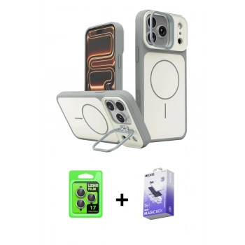 MARSİLYAN™- iPhone 17 Pro Kılıf İz Modern Prime - Siyah Bilvis 5in1 5D Magic Hayalet Cam Ekran Koruyucu + Raze Metal Kamera Lens - GI