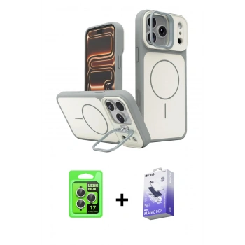 MARSİLYAN™- iPhone 17 Pro Kılıf İz Modern Prime - Siyah Bilvis 5in1 5D Magic Hayalet Cam Ekran Koruyucu + Raze Metal Kamera Lens - GS