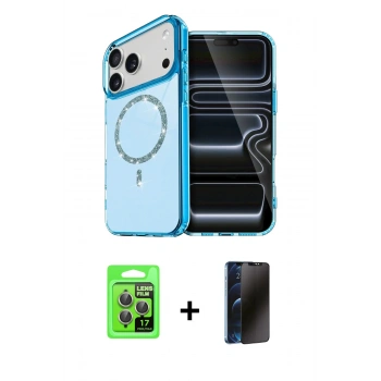 MARSİLYAN™- iPhone 17 Pro Kılıf Kıvılcım Form Prime - Siyah 3D Antistatik Hayalet Cam Ekran Koruyucu + Raze Metal Kamera Lens - GI