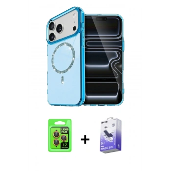 MARSİLYAN™- iPhone 17 Pro Kılıf Kıvılcım Form Prime - Siyah Bilvis 5in1 5D Magic Hayalet Cam Ekran Koruyucu + Raze Metal Kamera Lens - TU