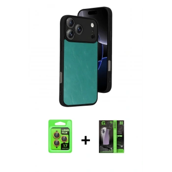 MARSİLYAN™- iPhone 17 Pro Kılıf Kıvılcım Işık Serisi - Siyah 360 Mat Full Body Arka Koruyucu + Raze Metal Kamera Lens - TU