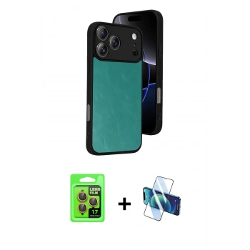 MARSİLYAN™- iPhone 17 Pro Kılıf Kıvılcım Işık Serisi - Siyah 3D Antistatik Cam Ekran Koruyucu + Raze Metal Kamera Lens - TU