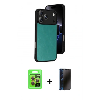 MARSİLYAN™- iPhone 17 Pro Kılıf Kıvılcım Işık Serisi - Siyah 3D Antistatik Hayalet Cam Ekran Koruyucu + Raze Metal Kamera Lens - TU