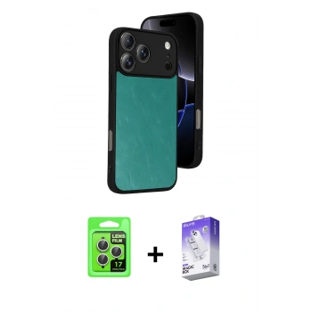 MARSİLYAN™- iPhone 17 Pro Kılıf Kıvılcım Işık Serisi - Siyah Bilvis 5in1 3D Magic Cam Ekran Koruyucu + Raze Metal Kamera Lens - GS