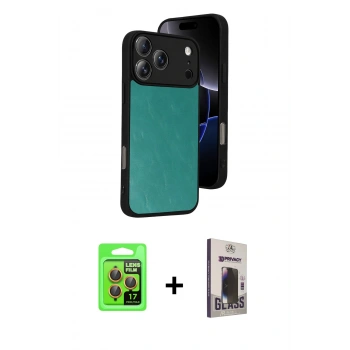 MARSİLYAN™- iPhone 17 Pro Kılıf Kıvılcım Işık Serisi - Siyah Bilvis Hayalet Cam Ekran Koruyucu + Raze Metal Kamera Lens - TU