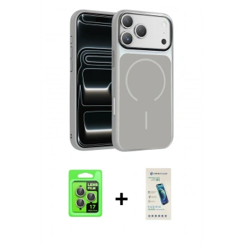 MARSİLYAN™- iPhone 17 Pro Kılıf Kıvılcım Klasik - Şeffaf Pasifik Cam Ekran Koruyucu + Raze Metal Kamera Lens - GI