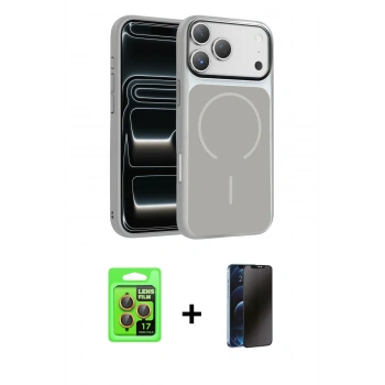 MARSİLYAN™- iPhone 17 Pro Kılıf Kıvılcım Klasik - Siyah 3D Antistatik Hayalet Cam Ekran Koruyucu + Raze Metal Kamera Lens - TU
