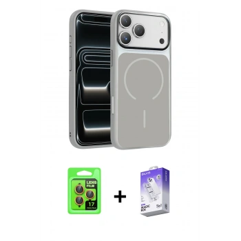 MARSİLYAN™- iPhone 17 Pro Kılıf Kıvılcım Klasik - Siyah Bilvis 5in1 3D Magic Cam Ekran Koruyucu + Raze Metal Kamera Lens - TU