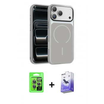 MARSİLYAN™- iPhone 17 Pro Kılıf Kıvılcım Klasik - Siyah Bilvis 5in1 5D Magic Hayalet Cam Ekran Koruyucu + Raze Metal Kamera Lens - GI