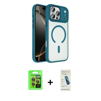 MARSİLYAN™- iPhone 17 Pro Kılıf Kıvılcım Prime - Şeffaf Pasifik Cam Ekran Koruyucu + Raze Metal Kamera Lens - TU