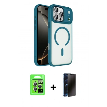 MARSİLYAN™- iPhone 17 Pro Kılıf Kıvılcım Prime - Siyah 3D Antistatik Hayalet Cam Ekran Koruyucu + Raze Metal Kamera Lens - GS