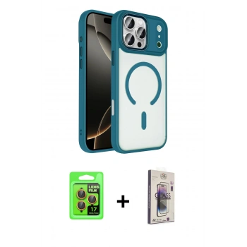 MARSİLYAN™- iPhone 17 Pro Kılıf Kıvılcım Prime - Siyah Bilvis 3D Cam Ekran Koruyucu + Raze Metal Kamera Lens - TU