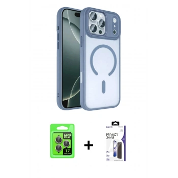 MARSİLYAN™- iPhone 17 Pro Kılıf Kıvılcım Prime - Siyah Bilvis 3X AR Hayalet Cam Ekran Koruyucu + Raze Metal Kamera Lens - GI