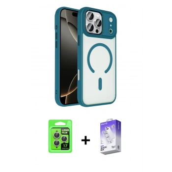 MARSİLYAN™- iPhone 17 Pro Kılıf Kıvılcım Prime - Siyah Bilvis 5in1 3D Magic Cam Ekran Koruyucu + Raze Metal Kamera Lens - GS