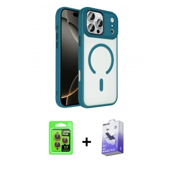 MARSİLYAN™- iPhone 17 Pro Kılıf Kıvılcım Prime - Siyah Bilvis 5in1 5D Magic Hayalet Cam Ekran Koruyucu + Raze Metal Kamera Lens - TU