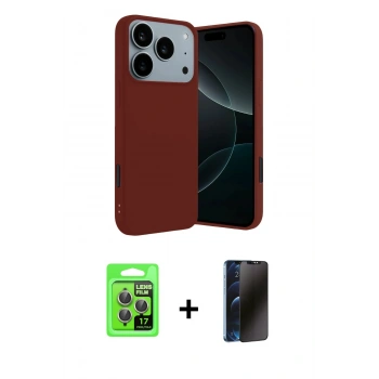 MARSİLYAN™- iPhone 17 Pro Kılıf Kozmos Yansıma Özel Seri - Siyah 3D Antistatik Hayalet Cam Ekran Koruyucu + Raze Metal Kamera Lens - GI