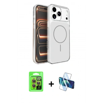 MARSİLYAN™- iPhone 17 Pro Kılıf Kutup Doku Serisi - Siyah 3D Antistatik Cam Ekran Koruyucu + Raze Metal Kamera Lens - TU