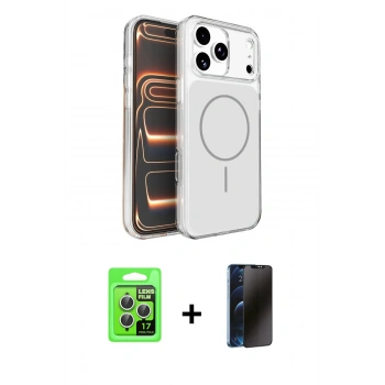 MARSİLYAN™- iPhone 17 Pro Kılıf Kutup Doku Serisi - Siyah 3D Antistatik Hayalet Cam Ekran Koruyucu + Raze Metal Kamera Lens - GS