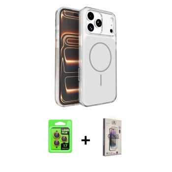 MARSİLYAN™- iPhone 17 Pro Kılıf Kutup Doku Serisi - Siyah Bilvis 3D Cam Ekran Koruyucu + Raze Metal Kamera Lens - TU
