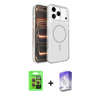 MARSİLYAN™- iPhone 17 Pro Kılıf Kutup Doku Serisi - Siyah Bilvis 5in1 3D Magic Cam Ekran Koruyucu + Raze Metal Kamera Lens - TU