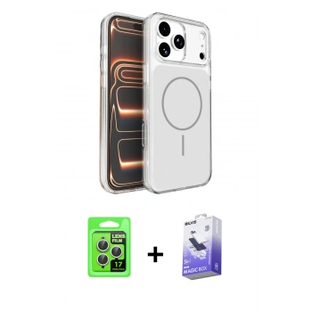 MARSİLYAN™- iPhone 17 Pro Kılıf Kutup Doku Serisi - Siyah Bilvis 5in1 5D Magic Hayalet Cam Ekran Koruyucu + Raze Metal Kamera Lens - GS