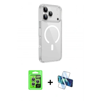 MARSİLYAN™- iPhone 17 Pro Kılıf Kutup Klasik Serisi - Siyah 3D Antistatik Cam Ekran Koruyucu + Raze Metal Kamera Lens - GS