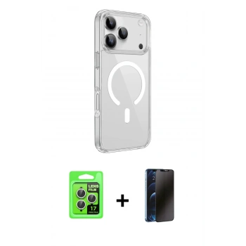 MARSİLYAN™- iPhone 17 Pro Kılıf Kutup Klasik Serisi - Siyah 3D Antistatik Hayalet Cam Ekran Koruyucu + Raze Metal Kamera Lens - GS
