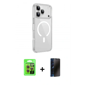 MARSİLYAN™- iPhone 17 Pro Kılıf Kutup Klasik Serisi - Siyah 3D Antistatik Hayalet Cam Ekran Koruyucu + Raze Metal Kamera Lens - TU