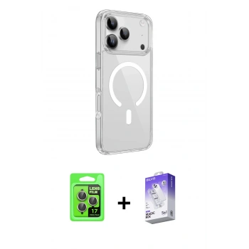 MARSİLYAN™- iPhone 17 Pro Kılıf Kutup Klasik Serisi - Siyah Bilvis 5in1 3D Magic Cam Ekran Koruyucu + Raze Metal Kamera Lens - GI