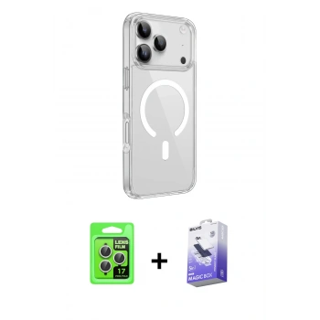 MARSİLYAN™- iPhone 17 Pro Kılıf Kutup Klasik Serisi - Siyah Bilvis 5in1 5D Magic Hayalet Cam Ekran Koruyucu + Raze Metal Kamera Lens - GS
