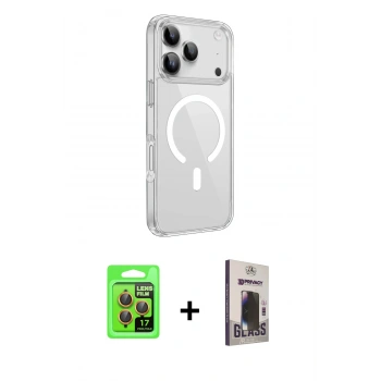 MARSİLYAN™- iPhone 17 Pro Kılıf Kutup Klasik Serisi - Siyah Bilvis Hayalet Cam Ekran Koruyucu + Raze Metal Kamera Lens - TU