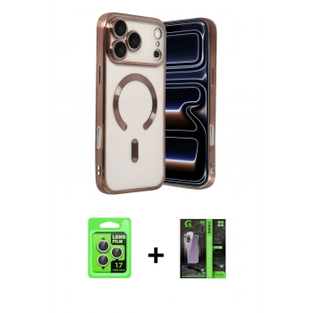 MARSİLYAN™- iPhone 17 Pro Kılıf Nova Işık Özel Seri - Şeffaf 360 Full Body Arka Koruyucu + Raze Metal Kamera Lens - GS