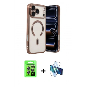 MARSİLYAN™- iPhone 17 Pro Kılıf Nova Işık Özel Seri - Siyah 3D Antistatik Cam Ekran Koruyucu + Raze Metal Kamera Lens - GS