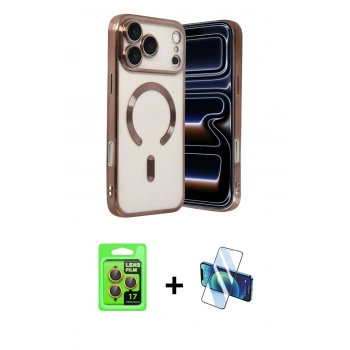 MARSİLYAN™- iPhone 17 Pro Kılıf Nova Işık Özel Seri - Siyah 3D Antistatik Seramik Nano Ekran Koruyucu + Raze Metal Kamera Lens - TU