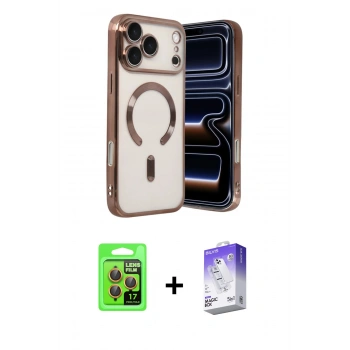 MARSİLYAN™- iPhone 17 Pro Kılıf Nova Işık Özel Seri - Siyah Bilvis 5in1 3D Magic Cam Ekran Koruyucu + Raze Metal Kamera Lens - TU